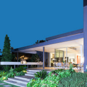 An exterior view of the patio area. - architecture, elevation, estate, facade, home, house, property, real estate, residential area, villa, teal