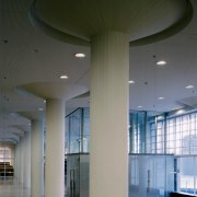 A view of the lobby area. - A architecture, ceiling, column, daylighting, daytime, glass, interior design, lobby, structure, tourist attraction, gray