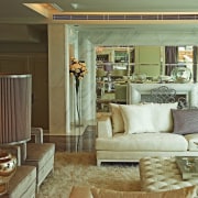 A view of the living area, tiled floor, furniture, home, interior design, living room, room, brown