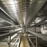 A view of the roofing. - A view architecture, ceiling, daylighting, escalator, steel, structure, black, gray