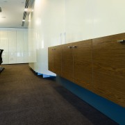 view of the wall mounted timber veneer cabinetry architecture, floor, flooring, furniture, interior design, room, tile, wall, wood, brown, white