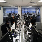 view of the computer area in this office technology, gray, black