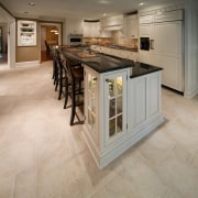 A view of a kitchen by Kitchenworks. - cabinetry, countertop, cuisine classique, floor, flooring, hardwood, kitchen, laminate flooring, tile, wood flooring, gray, brown