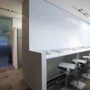 view of the touchdown soace, and aluminium lockers architecture, floor, interior design, gray, white, black