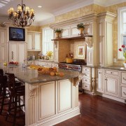 A view of a kitchen designed by Cornerstone cabinetry, countertop, cuisine classique, floor, flooring, hardwood, home, interior design, kitchen, room, wood flooring, gray