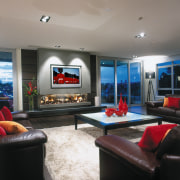 view of this living room featuring 50 inch ceiling, interior design, living room, room, gray, black