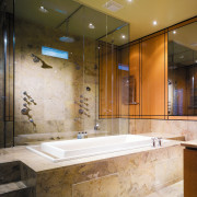 A view of the bathroom, tiled floors and bathroom, ceiling, countertop, floor, interior design, room, tile, brown