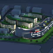 plan view of the proposed Schio Central Park architecture, bird's eye view, mixed use, residential area, sport venue, structure, urban design, blue