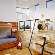 view of the bedroom featuring timber laminate flooring, ceiling, floor, flooring, furniture, hardwood, interior design, product, room, structure, wall, wood, wood flooring, gray