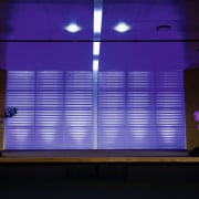 View of the mjf lighting system in the architecture, display device, interior design, light, lighting, purple, stage, window covering, black, blue, purple