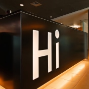 view of the reception desk area with large ceiling, interior design, light, lighting, product design, black