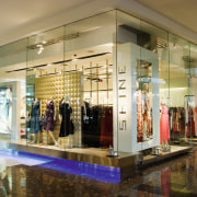 A view of a shop in Sylvia Park boutique, display window, glass, interior design, retail, shopping mall, brown, orange