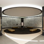 view of the marble crypts that line the architecture, bathroom, ceiling, floor, flooring, interior design, lobby, room, tile, wall, gray