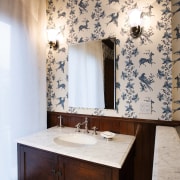 A virw of a bathroom, tiled floor, wooden bathroom, ceiling, flooring, home, interior design, room, sink, wall, gray