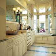 view of the bathroom featuring ARA timber cabinetry bathroom, cabinetry, ceiling, countertop, cuisine classique, floor, flooring, home, interior design, kitchen, room, window, brown