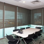 view of this office/meeting room in the new conference hall, glass, interior design, office, window, window covering, gray