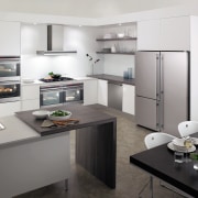 A view of some kitchen appliances from Electrolux. countertop, cuisine classique, home appliance, interior design, kitchen, white, gray