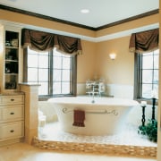 A view of a bathroom designed by Insignia bathroom, bathroom accessory, cabinetry, ceiling, countertop, estate, home, interior design, room, sink, window, orange, white, brown