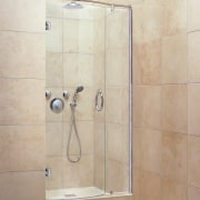 view of the bathroom featuring the new oben bathroom, plumbing fixture, shower, shower door, tap, gray