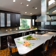 A view of this new Kitchen Designed by ceiling, countertop, dining room, interior design, kitchen, table, gray, black