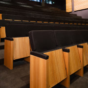 A view of some seating from Civic Seating architecture, auditorium, floor, flooring, furniture, interior design, lighting, product design, table, wood, black