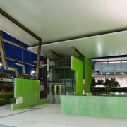 A view of some fabrication work done by architecture, green, gray, green