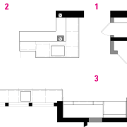 A view of the plan of the kitchen angle, area, black and white, design, diagram, drawing, floor plan, font, line, product, product design, text, white