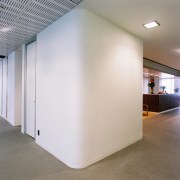 A view of the curved plasterboard walls installed architecture, ceiling, daylighting, floor, glass, interior design, real estate, wall, gray