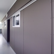 A view of some cladding by PBS Group. architecture, daylighting, door, house, wall, window, gray