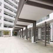 A view of some ceilings done by Alpha architecture, building, condominium, daylighting, floor, metropolitan area, structure, white, gray