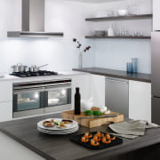 A closeup View of the electrolux oven and countertop, cuisine classique, home appliance, interior design, kitchen, kitchen appliance, kitchen stove, small appliance, gray, white