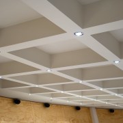A view of some building materials supplied by beam, ceiling, daylighting, floor, line, structure, wall, wood, gray