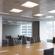 A view of soft ambient lighting supplied by architecture, ceiling, conference hall, daylighting, interior design, office, gray