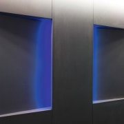 A view of soft ambient lighting supplied by architecture, blue, display device, glass, light, product design, black