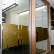 A view of ATCO Steel Devlopments' runs through architecture, ceiling, door, glass, interior design, wall, window, gray
