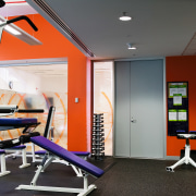 A view of the interior offices of the gym, interior design, product design, room, structure, black, gray