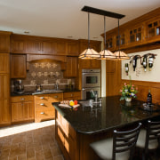 A view of frameless cabinets in alder, with cabinetry, countertop, cuisine classique, interior design, kitchen, room, brown