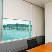 A view extrafloke blackout blinds used in office architecture, ceiling, daylighting, floor, glass, interior design, office, window, window covering, gray
