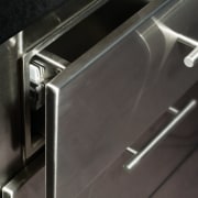 A view of the Stainless steel outdoor cooking hardware, black, gray