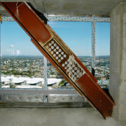 View of the spider sturctural bracing on the architecture, structure, window, wood, gray