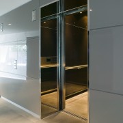A view of the lobby and entrance to door, furniture, product design, wardrobe, gray