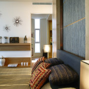 A view of the master bedroom featuring  bedroom, ceiling, floor, flooring, furniture, home, interior design, living room, room, wall, window, wood, brown