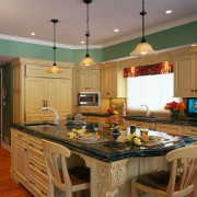 A view of decorative grapevine  cornices and cabinetry, ceiling, countertop, cuisine classique, dining room, interior design, kitchen, room, brown