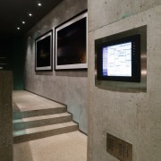 A view of a touch screen, grey walls, architecture, gray, black