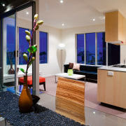 A view of this urban residential building implemented interior design, living room, real estate, room, gray