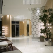 A view of the lobby of the Artique floor, flooring, interior design, living room, lobby, gray