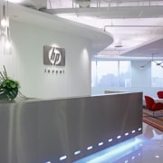 An interior view of the new HP office architecture, ceiling, daylighting, glass, interior design, product design, gray