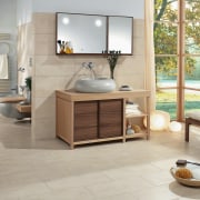 A view of a heated towel rail from bathroom, floor, flooring, furniture, hardwood, interior design, laminate flooring, tile, wood flooring, gray