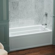The Kohler Archer 5ft intergal apron whirpool can bathroom, bathtub, floor, plumbing fixture, product, room, wall, gray