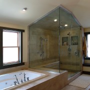 BathWorks Specializes in custom-designed shower enclouseres, and mirrors bathroom, bathtub, ceiling, estate, floor, home, interior design, real estate, room, window, gray, brown